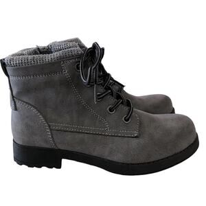 Sporto kids ankle boots, medium gray size 3 lace up. Side zipper